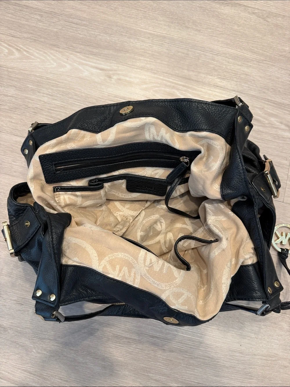 Michael Kors Black Leather Portland Hobo Shoulder Tote Bag